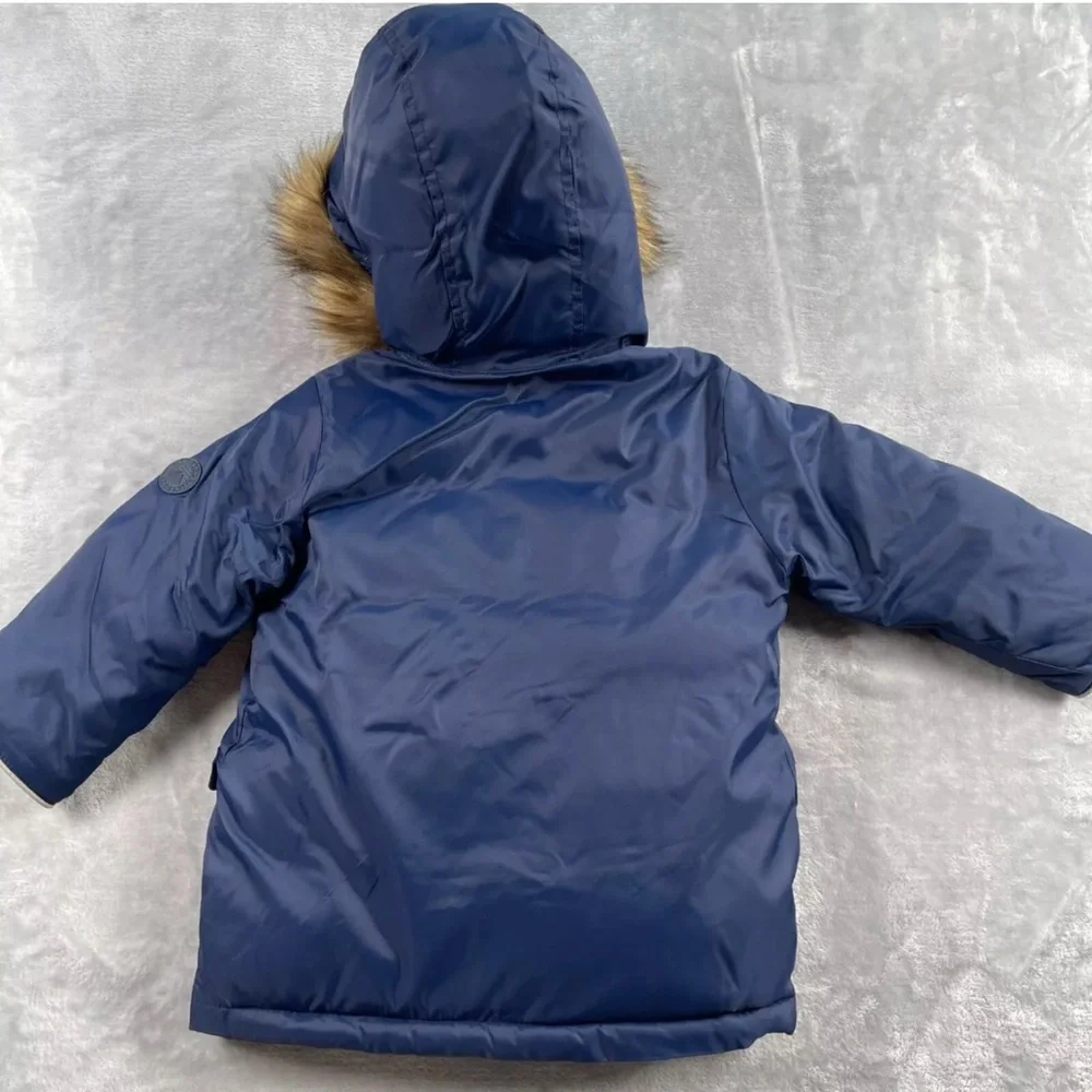 Baby Gap Coat 12-18m Toddler Blue Cold Control Max Faux Fur Hood Warmest Puffer